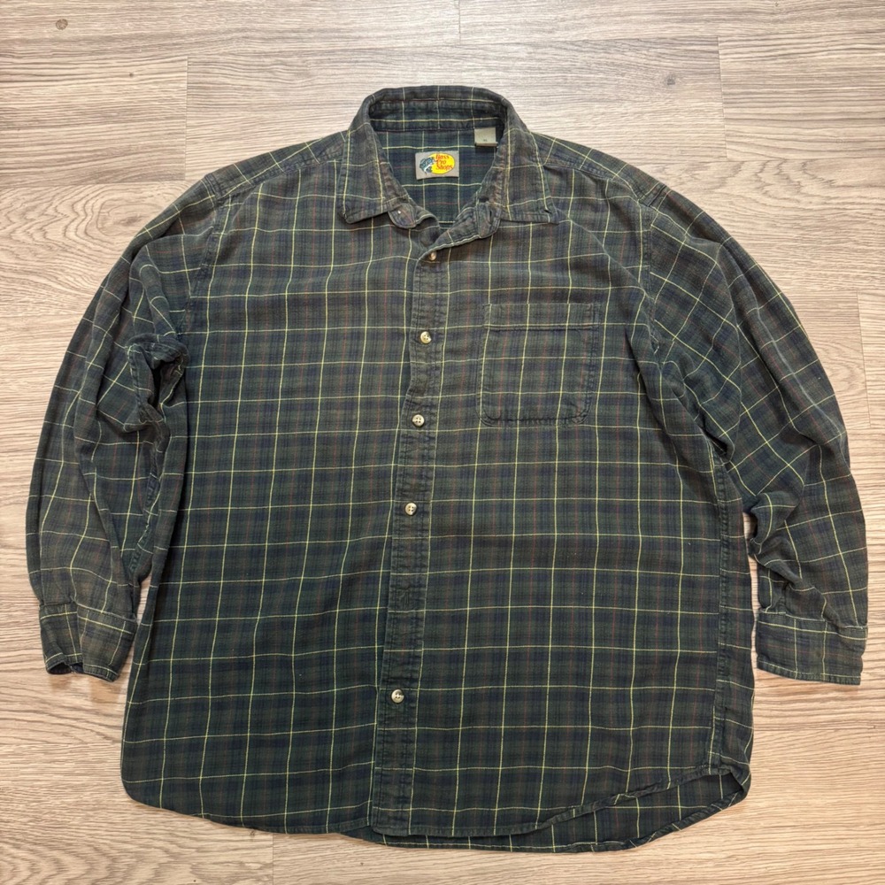 Vintage Y2K Bass Pro Shops Plaid Flannel Shirt Mens XL Green Blue Long Sleeve